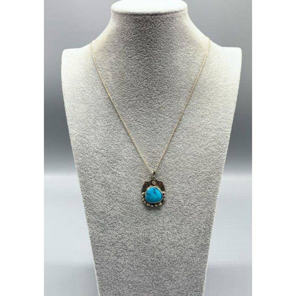 Dee Berkley Jewelry Navajo 925 Italy Sterling Silver & Turquoise Pendant Necklac